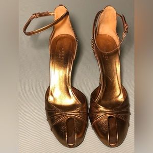 Gold Gucci Peep Toe Heels
